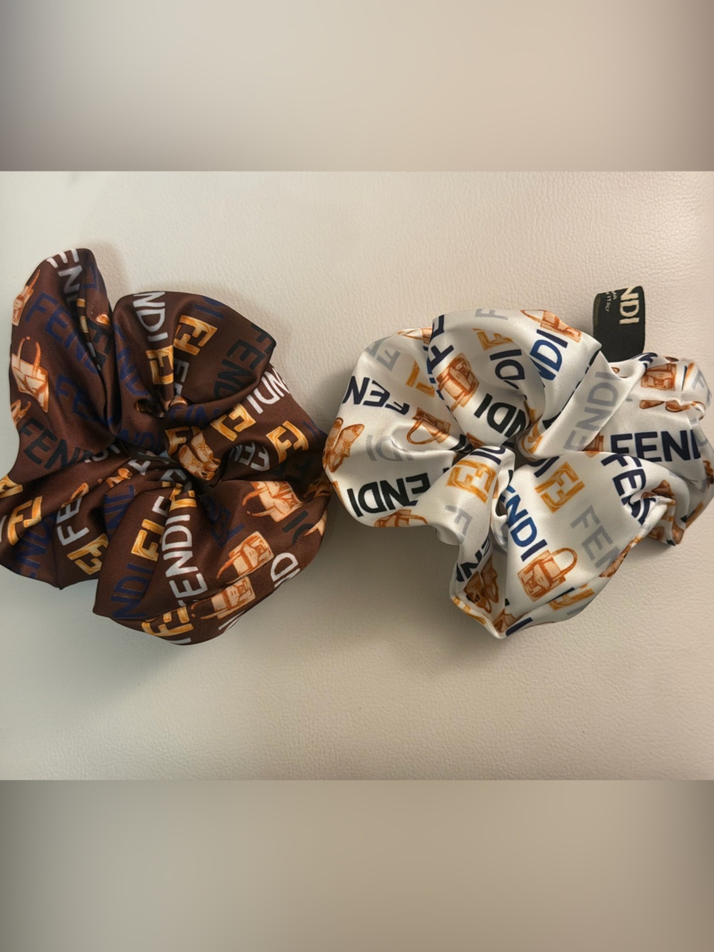 Fendi silk Scrunchie bundle of 2 gwp- Brown & White